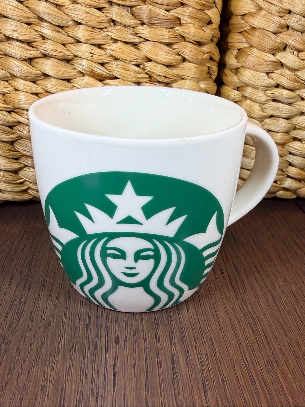 Starbucks Classic Barrel Shaped Green and White Ceramic Logo Mug